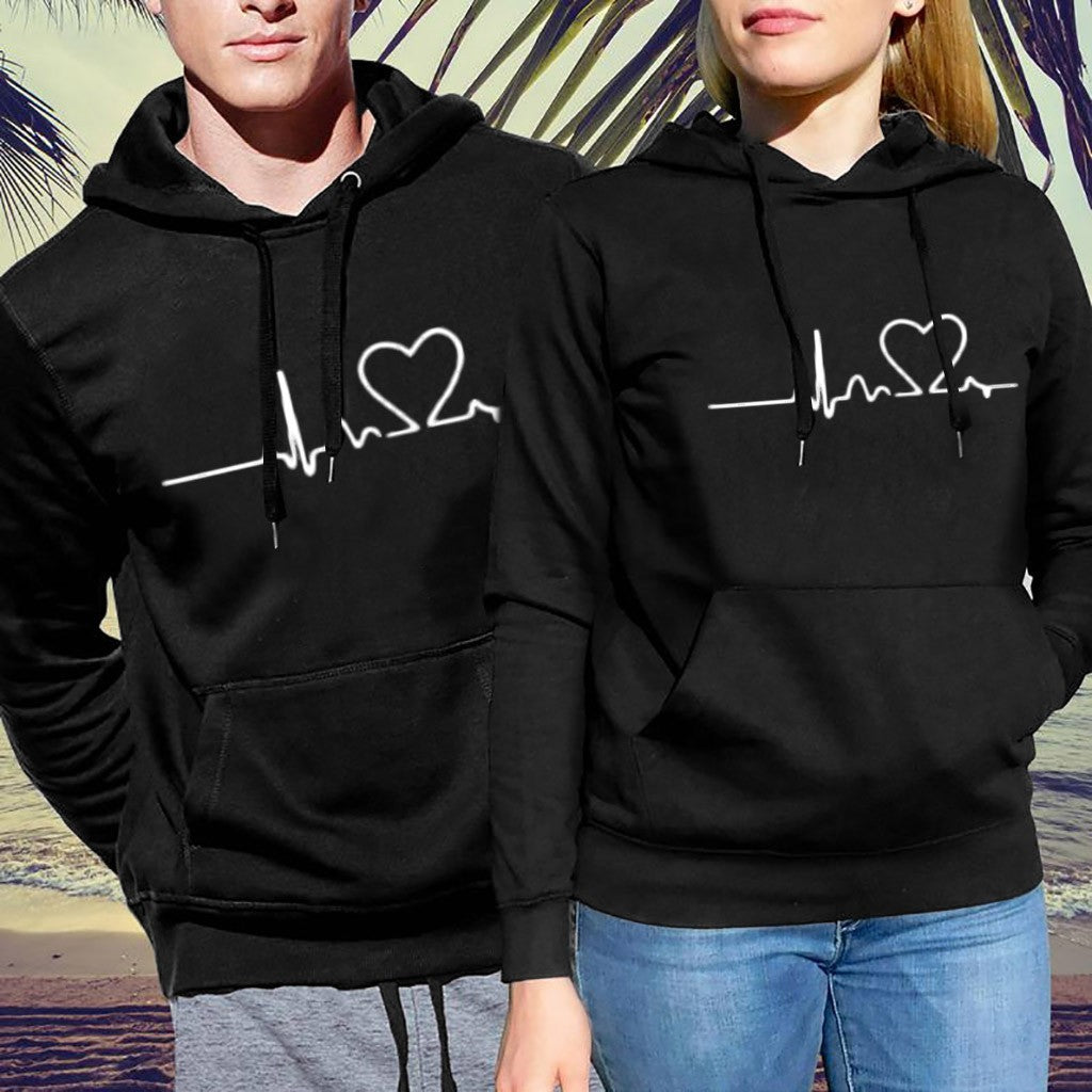 Simple print hooded couple&