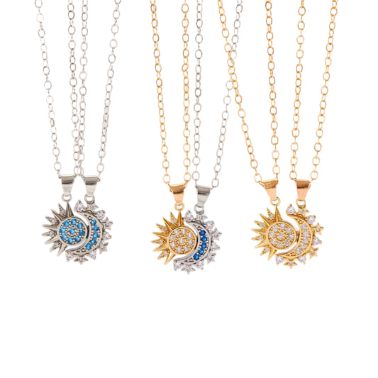 2pcs Necklace Sun And Moon Magnetic Pendant Clavicle Chain Necklace For Couple Lovers