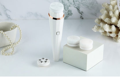 4 In 1 USB Rechargeable Electric Facial Cleansing Brush Soft Skin Care Portable Massager Face Brush Deep Cleaning Device